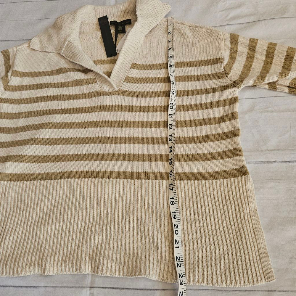 House of Harlow Birch Olive Stripe Knit Collared Pullover Sweater Neutral XS Nwt - Picture 4 of 5